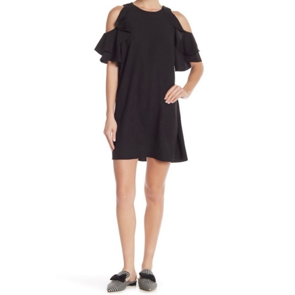 KATE SPADE Large Romantic Occasion Shift Evening Bk Crepe Dress Flutter Sleeves